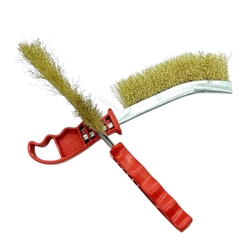 Chổi đánh rỉ sắt cán nhựa đỏ chiều dài 225mm, bàn chải đồng chà cọ rỉ sét cầm tay chắc chắn loại đẹp