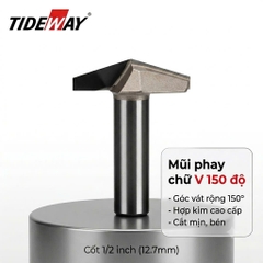 Mũi phay cnc gỗ 150 độ chữ V alu không bi Tideway cao cấp cốt trục 12.7mm