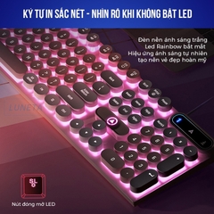 Bàn phim giả cơ Luneta KB08 dạng nút bấm tròn cổ điển nút bấm nhẹ nhàng thiết kế công thái học đèn led bắt mắt K600