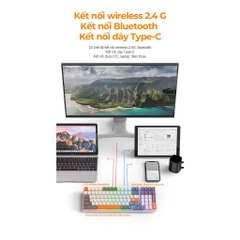 Bàn phím cơ gaming không dây có led RGB hotswap redswitch 100 phím K6 LUNETA KB15