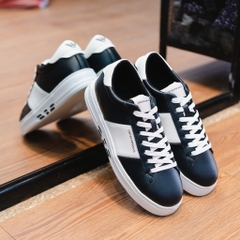Giày EMPORIO ARMANI đen , sườn + gót da trắng , đế trắng logo đen + gạch trắng