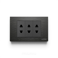 Ổ cắm 2 chấu x3 Nhôm xước ĐEN