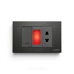 Công tắc 20A + Đèn báo + Ổ cắm Nhôm xước ĐEN