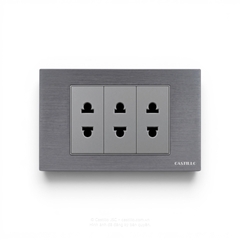 Ổ cắm 2 chấu x3 Nhôm xước XÁM