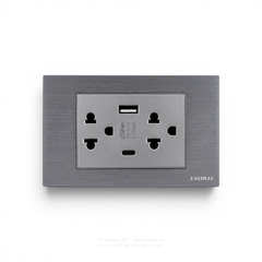Ổ cắm đôi Thái + USB x2 (Type C) Nhôm xước XÁM