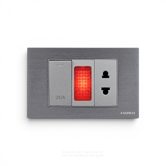 Công tắc 20A + Đèn báo + Ổ cắm Nhôm xước XÁM