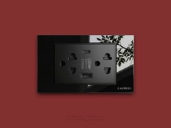 Ổ cắm đôi Kiểu Thái + USB x2 (Type C) Kính cường lực ĐEN