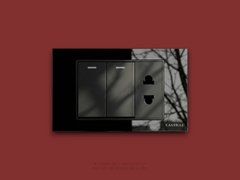 Công tắc 2 phím + 1 Ổ cắm Kính cường lực ĐEN