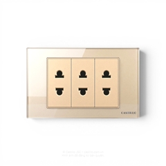 Ổ cắm 2 chấu x3 Kính cường lực VÀNG