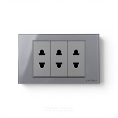 Ổ cắm 2 chấu x3 Kính cường lực XÁM