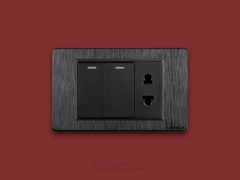 2 Công tắc + 1 Ổ cắm 2 chấu Nhựa Xước ĐEN