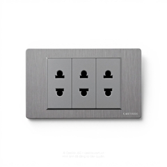 Ổ cắm 2 chấu x3 Nhựa Xước XÁM