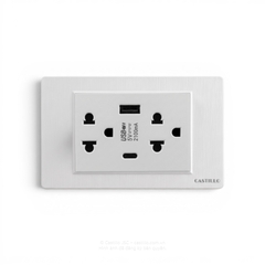 Ổ cắm đôi + USB x2 (A+C) Nhựa xước TRẮNG
