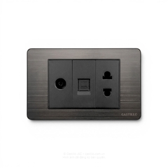 Ổ cắm Tivi + Internet + Ổ cắm Inox xước ĐEN