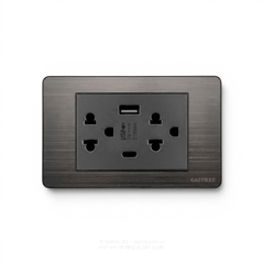 Ổ cắm đôi Thái + USB Inox xước ĐEN