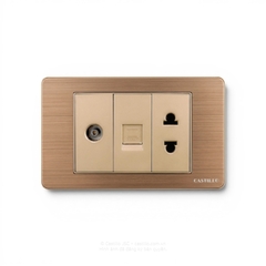 Ổ cắm Tivi + Internet + Ổ cắm Inox xước VÀNG