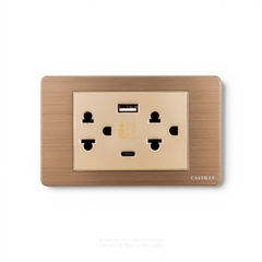 Ổ cắm đôi Thái + USB Inox xước VÀNG