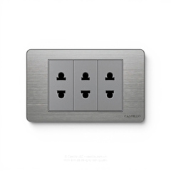 Ổ cắm 2 chấu x3 Inox xước XÁM