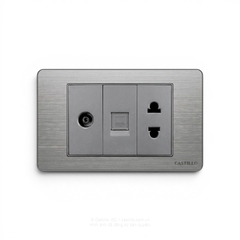 Ổ cắm Tivi + Internet + Ổ cắm Inox xước XÁM