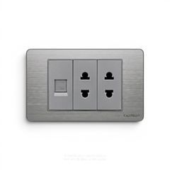 Ổ cắm Internet + 2 Ổ cắm Inox xước XÁM