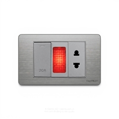 Công tắc 20A + Đèn báo + Ổ cắm Inox xước XÁM