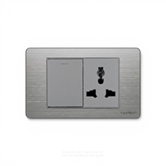 1 Công tắc + 1 Ổ cắm Inox xước XÁM