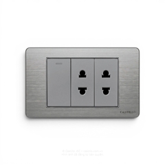 1 Công tắc + 2 Ổ cắm Inox xước XÁM