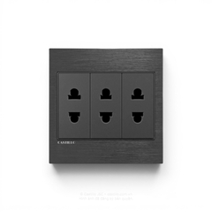 Ổ cắm 2 chấu x3 Nhôm xước ĐEN