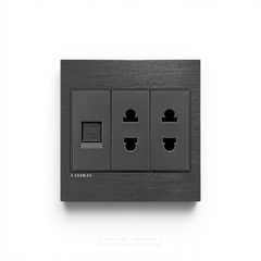 Ổ Internet + 2 Ổ cắm 2 chấu Nhôm xước ĐEN