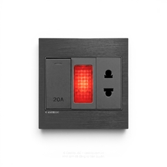 Công tắc 20A + Đèn báo + Ổ cắm Nhôm xước ĐEN