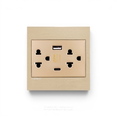Ổ cắm đôi Thái + USB x2 (A+C) Nhôm xước VÀNG