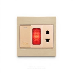 Công tắc 20A + Đèn báo + Ổ cắm Nhôm xước VÀNG