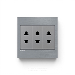 Ổ cắm 2 chấu x3 Nhôm xước XÁM