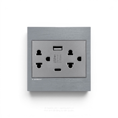 Ổ cắm đôi Thái + USB x2 (A+C) Nhôm xước XÁM