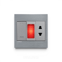 Công tắc 20A + Đèn báo + Ổ cắm Nhôm xước XÁM