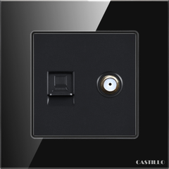 Ổ cắm Tivi + Internet Kính cường lực ĐEN