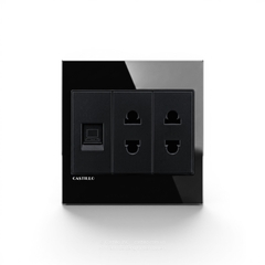 Ổ cắm Internet +  2 Ổ cắm Kính cường lực ĐEN