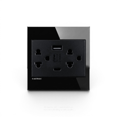 Ổ cắm đôi THÁI + USB x2 (C+A) Kính cường lực ĐEN