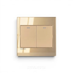 Công tắc 2 phím Kính cường lực VÀNG