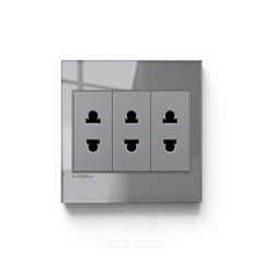 Ổ cắm 2 chấu x3 Kính cường lực XÁM
