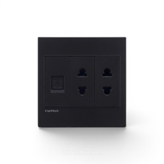 Ổ cắm Internet + 2 Ổ cắm Nhựa ĐEN