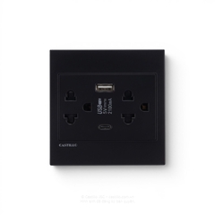Ổ cắm đôi Thái + USB x2 (A+C) Nhựa ĐEN