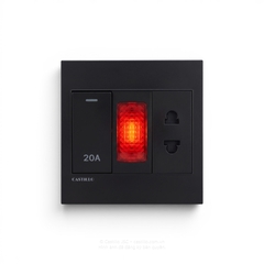 Công tắc 20A + Đèn báo + Ổ cắm Nhựa ĐEN