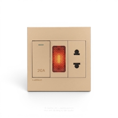 Công tắc 20A + Đèn báo + Ổ cắm Nhựa VÀNG