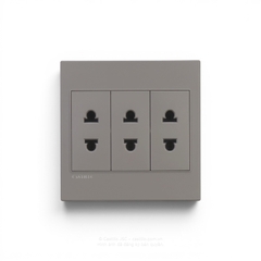Ổ cắm 2 chấu x3 Nhựa XÁM