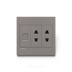 Ổ cắm Internet + 2 Ổ cắm Nhựa XÁM