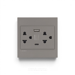 Ổ cắm đôi Thái + USB x2 (A+C) Nhựa XÁM