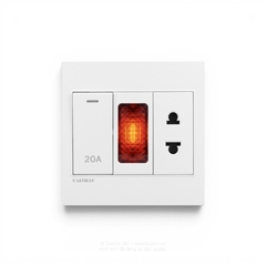 Công tắc 20A + Đèn báo + Ổ cắm Nhựa TRẮNG