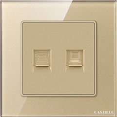Ổ cắm đôi Internet x2 Kính cường lực VÀNG