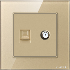 Ổ cắm Tivi + Internet Kính cường lực VÀNG